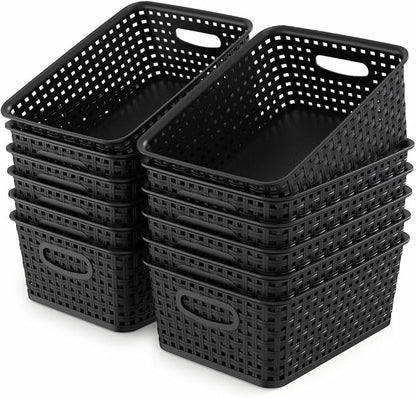 WYT 12-Pack Plastic Small Shelf Storage Weave Baskets by WYT