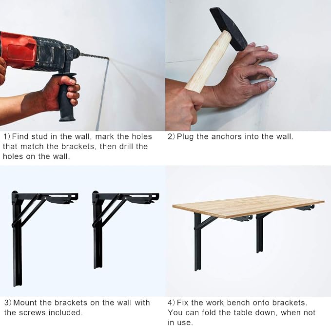 Wallmaster Wall Mounted Folding Workbench Heavy Duty Fold Down Table Utility - Image 8