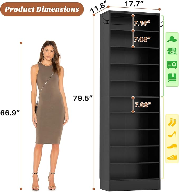 Aheaplus Narrow Shoe Cabinet, 10 Tiers Tall Wood Shoe Rack, Shoe Storage - Image 2