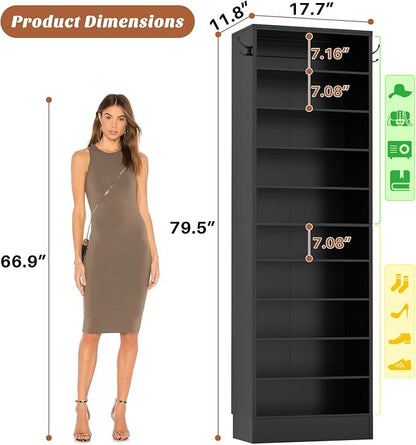 Aheaplus Narrow Shoe Cabinet, 10 Tiers Tall Wood Shoe Rack, Shoe Storage - Image 2