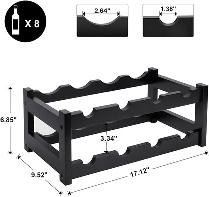 Bamboo Wine Rack, 2-Tier 8 Bottles Wine Storage Cabinet Shelf, Easy-Assembly - Image 3