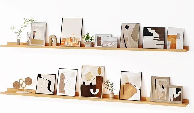 Floating Picture Ledge Shelves for Wall Set of 2, 72 Inches Picture Ledge Shelf by FunMemories