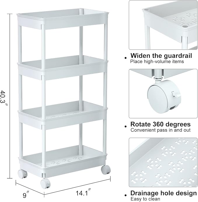 Sooyee 4 Tier Wide Storage Cart Mobile Shelving Unit Organizer Slide Out - Image 7