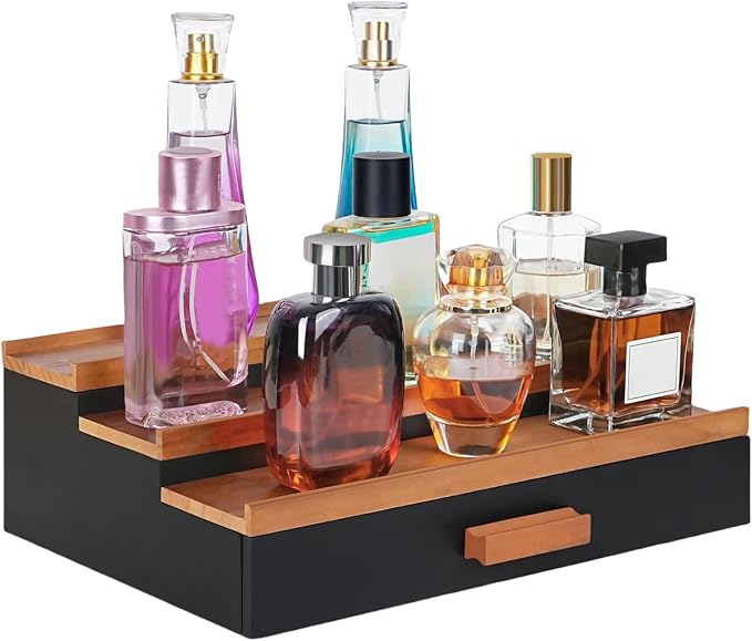 3 Tier Wood Perfume Display Stand | Perfume Organizer Shelf by Unknown