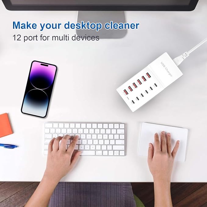 USB Charging Station, 12 Ports USB C Charger, 50W/10A MultiPort Charging Block - Image 3
