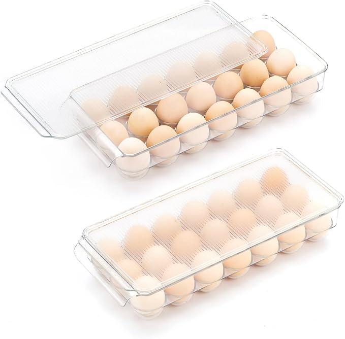 cutesun Egg Holder for Fridge, egg container for refrigerator, 2 Pack Egg Tray by cutesun