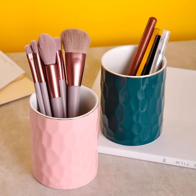 WHJY Ceramic Green Pencil Cup, Makeup brushes Holder, Modern Geometry Design - Image 5