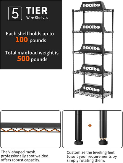 SINGAYE Shelf Wire Shelving Adjustable Storage Shelves Rack Standing Units - Image 4