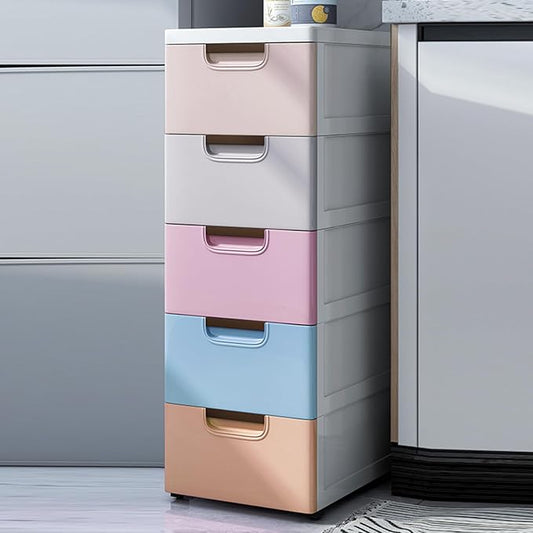 5 Drawer Stackable Storage Tower, Plastic Drawers Dresser, Narrow Rolling by ILWorkTLs