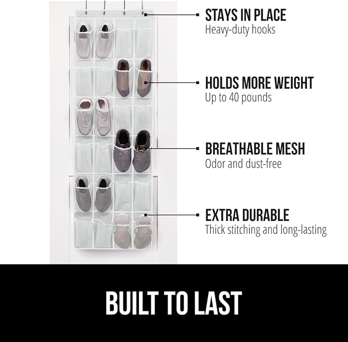 GORILLA GRIP Over the Door Shoe Organizer, 24 Extra Large Breathable Mesh - Image 2