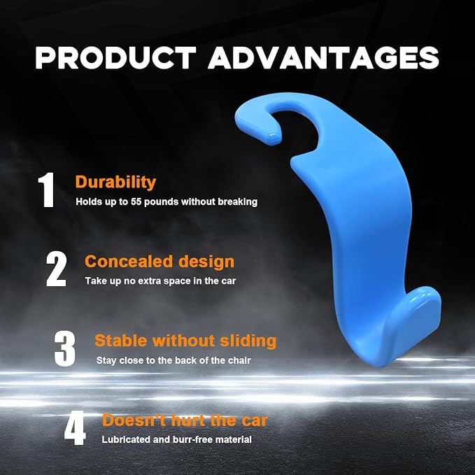 povtii 4PCS Car Seat Headrest Hook, Auto Back Seat Hanging Storage Organizer - Image 3