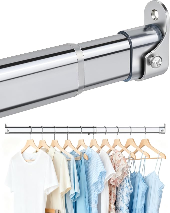 Premium Chrome Oval Closet Rod for Hanging Clothes 18.2 to 31 Inch, Includes by FENKOA