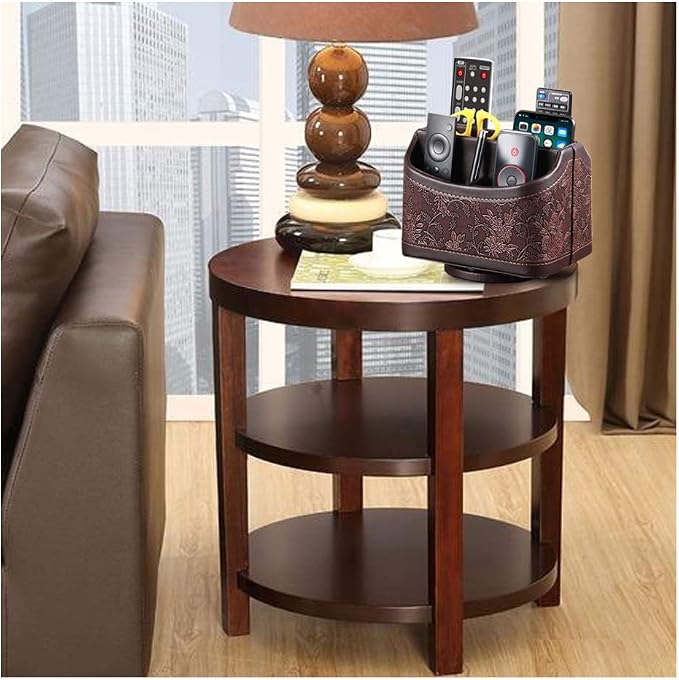 YAPISHI Antique Leather Remote Control Holder, 360 Degree Spinning Desk TV - Image 7