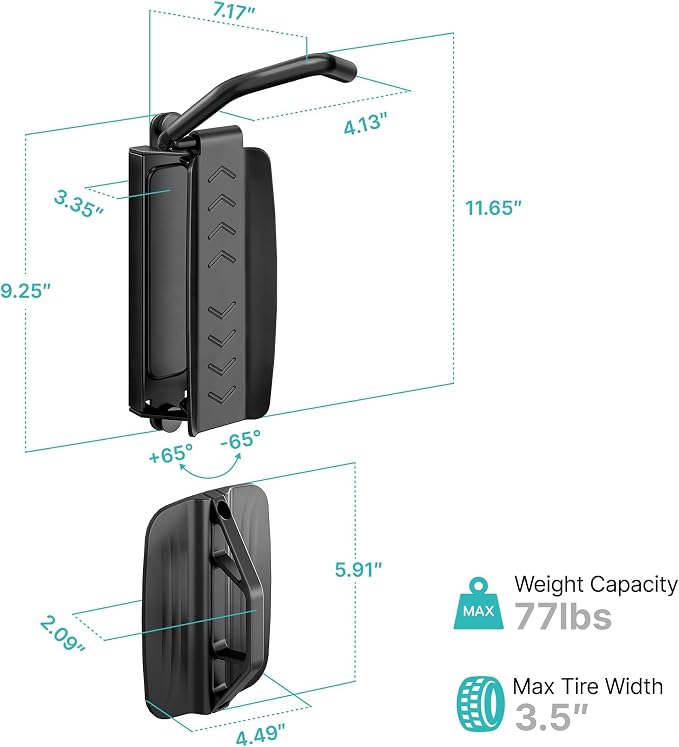 4 Pack Bike Rack Garage, Bike Wall Mount Heavy Duty, Holds 77 Lbs, Swivel Bike - Image 9