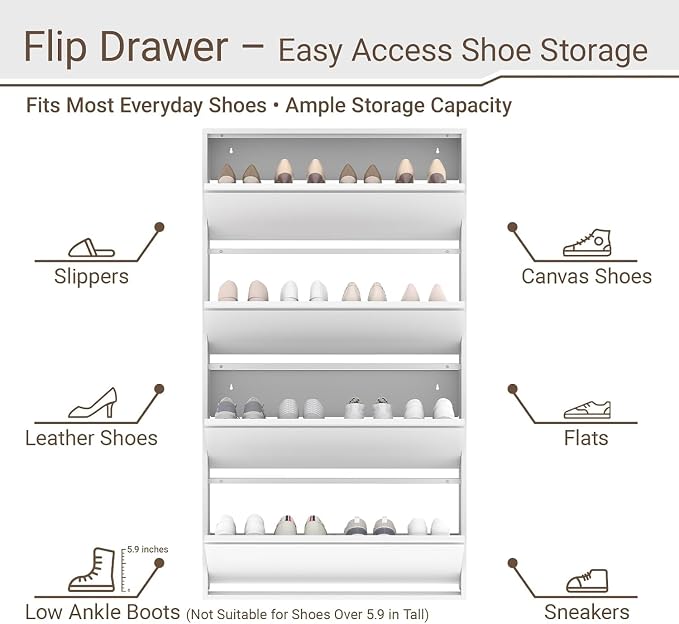 Metal Shoe Cabinet with 4 Flip Drawers, Slim Wall Mounted, Hallway and Mudroom - Image 5