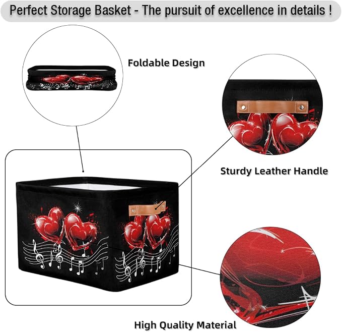 Pardick Hearts Musica Lnotes Basket Storage Bins Large Fabric Toys Storage Cube - Image 6