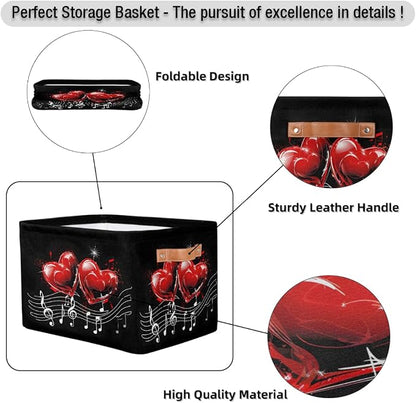 Pardick Hearts Musica Lnotes Basket Storage Bins Large Fabric Toys Storage Cube - Image 6