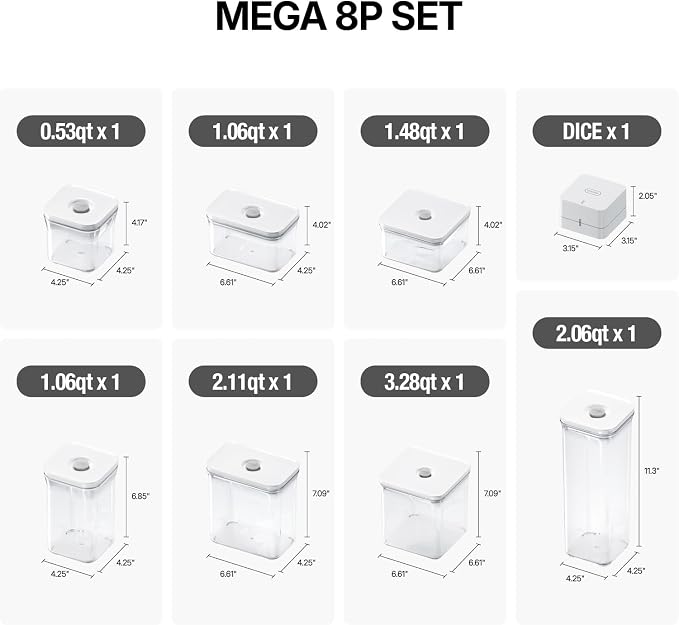 VAKUEN Premium Airtight Food Storage Containers Mega 8P/Set. Total 46.11cup - Image 2