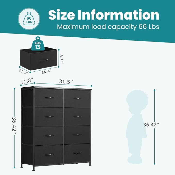 DUMOS 8 Drawer Dresser for Bedroom, Fabric Storage Organizer - Image 3