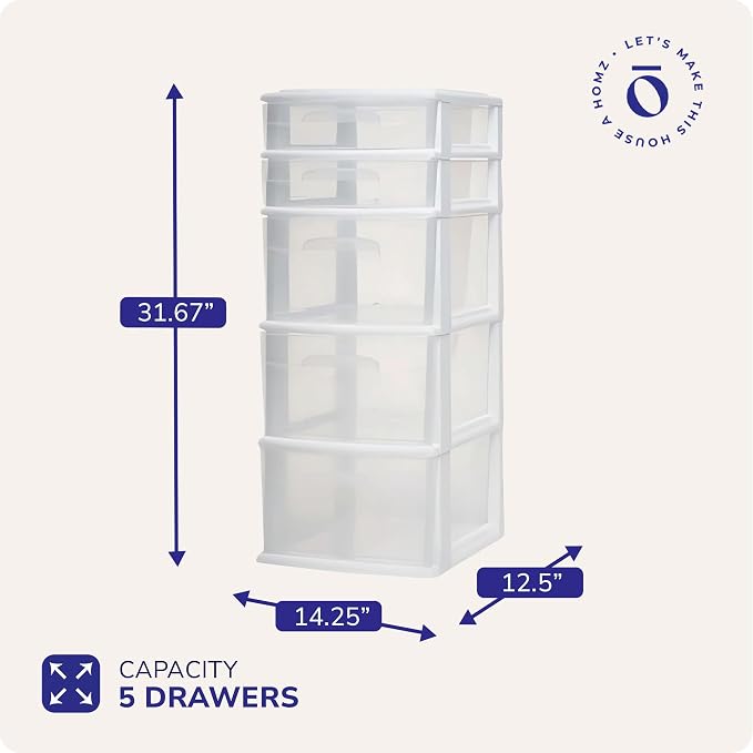 HOMZ 5-Drawer Storage Cart, 14.25" Wide Medium, and Classroom - Image 3