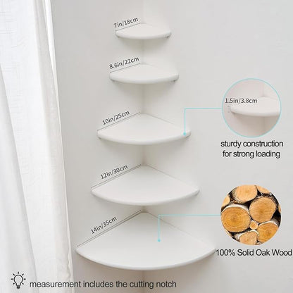 Corner Shelf, Solid Oak Wood Floating Corner Shelf Wall Mount Round End - Image 6