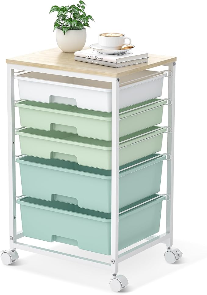 SYKIARIOL Rolling Cart with Drawers, 5 Drawers Storage Cart, Light Green | by SYKIARIOL