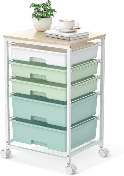 SYKIARIOL Rolling Cart with Drawers, 5 Drawers Storage Cart, Light Green | by SYKIARIOL