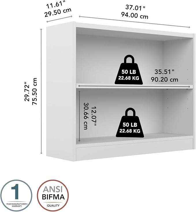 Bush Furniture Universal Small 2 Shelf Bookcase in White, Low Storage and - Image 8