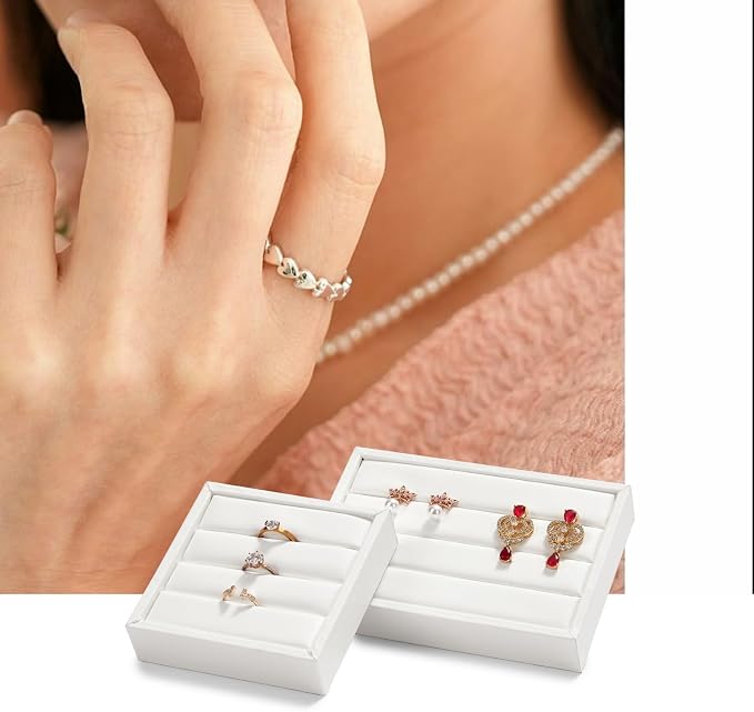 Oirlv 3 Slots PU Leather Small Ring Organizer Earrings Trays Showcase Display - Image 2
