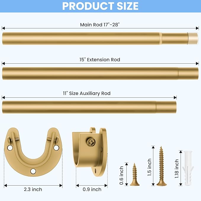 Closet Rods for Hanging Clothes, 17 to 84 Inch Heavy Duty Stepless Adjustable - Image 6
