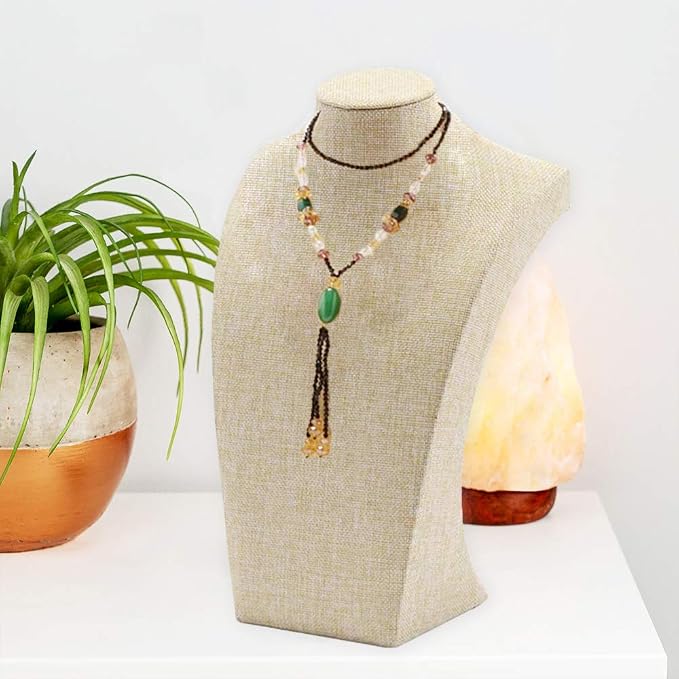 Beige Linen Necklace Display Bust - Image 3