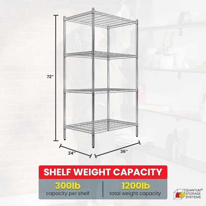 Quantum Storage Systems RWR72-2436LD Adjustable Wire Chrome 4 Shelves 72" H x - Image 3