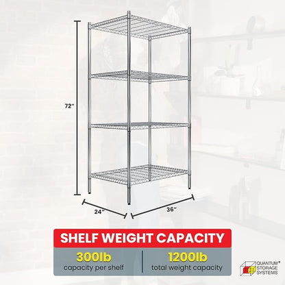 Quantum Storage Systems RWR72-2436LD Adjustable Wire Chrome 4 Shelves 72" H x - Image 3