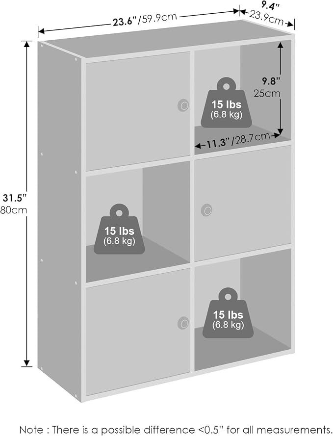 Furinno PASIR Book Shelf, 6-Cube Bookshelf, 3 Door Cube Storage Organizer - Image 3