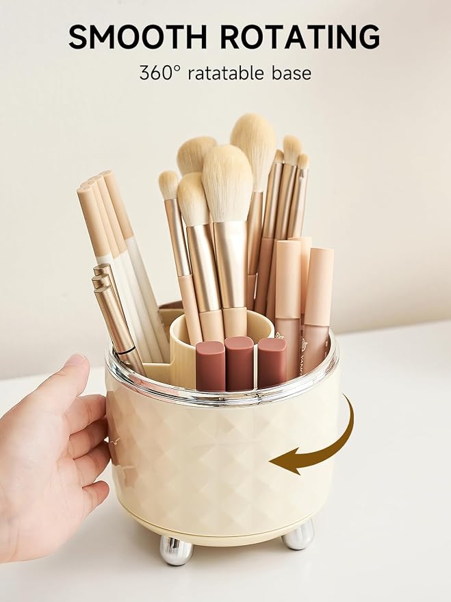 Makeup Brush Holder with 5 Slots, 360 Rotating Makeup Brush Organizer, Brushes - Image 4