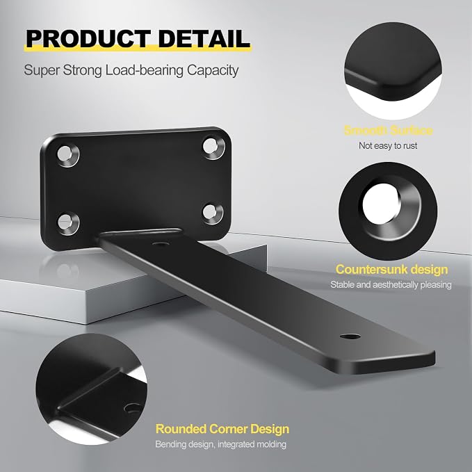 12 Pack - 10 inch Black Hidden L Shelf Bracket Iron Floating Shelf Brackets - Image 5