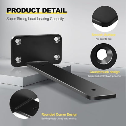 12 Pack - 10 inch Black Hidden L Shelf Bracket Iron Floating Shelf Brackets - Image 5