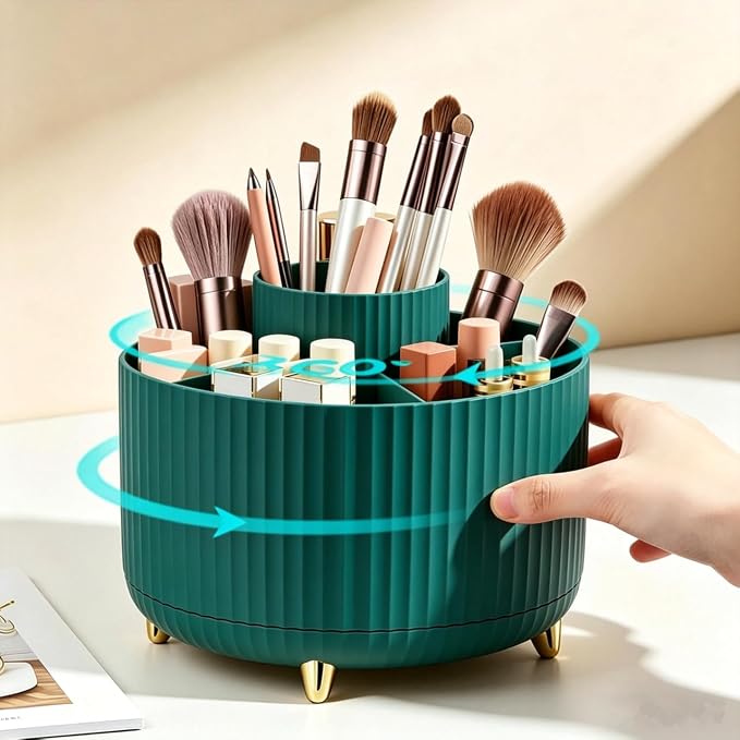 360 Degree Rotating Makeup Brush Holder Organizer Detachable Design 5 Slot Make - Image 5