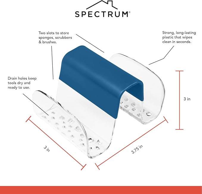 Spectrum Sink Saddle for Kitchen Sink Blue Clear Sponge and Brush Holder - Image 5