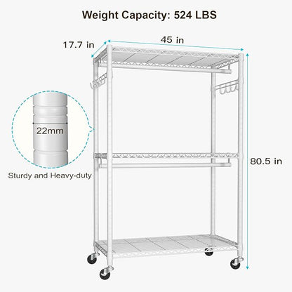 FUTASSI P1 Plus Rolling Clothes Rack, 22mm Diameter Heavy Duty Garment Rack - Image 6