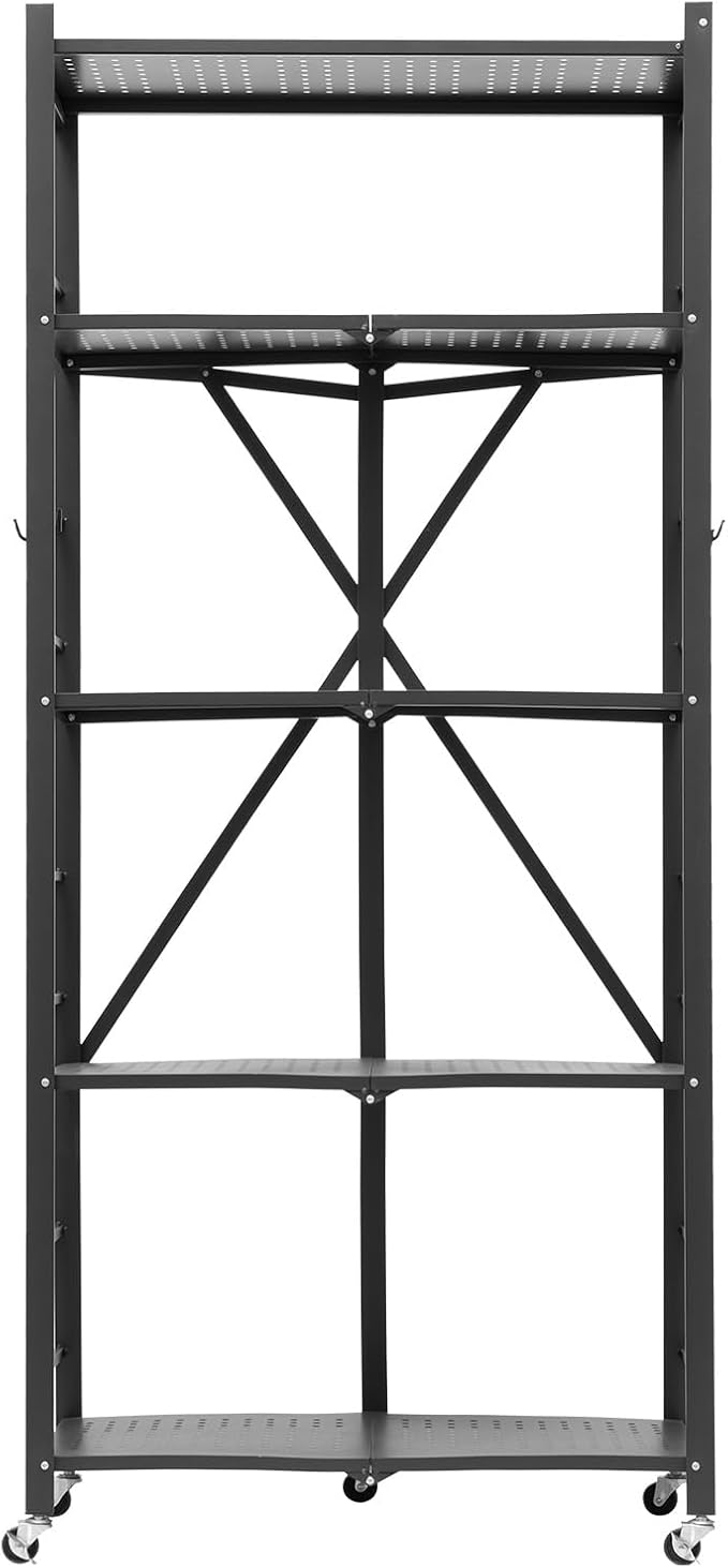 VEVOR 5-Tier Foldable Storage Shelf, 28W x 15D x 64H Inch Folding Metal Rack - Image 9