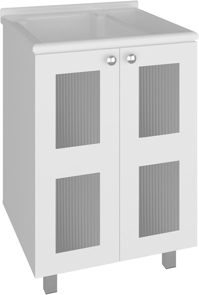 Utility Tub Cabinet, Bathroom Vanity, Frosted Glass Laundry Room Cabinet - Image 8