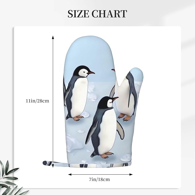 Cute Penguins Print Oven Mitts Set of 2, Heat Resistant Silicone Oven Mittens - Image 4