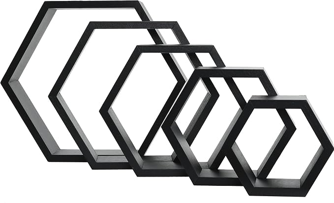 Hexagon Shelves, Floating Wall Shelf, Honeycomb Octagon Cube Shelves Wood | - Image 7