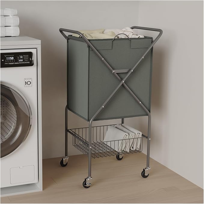 Laundry Basket with Wheels:88L Rolling Laundry Cart Foldable Metal Frame Dirty by Unknown