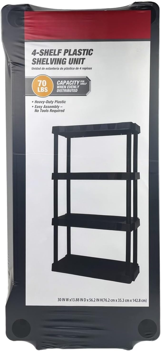 4-Shelf Plastic Shelving Unit 35.2 x 76.2 x 142.7 cm, Tool-Free Assembly - Image 4
