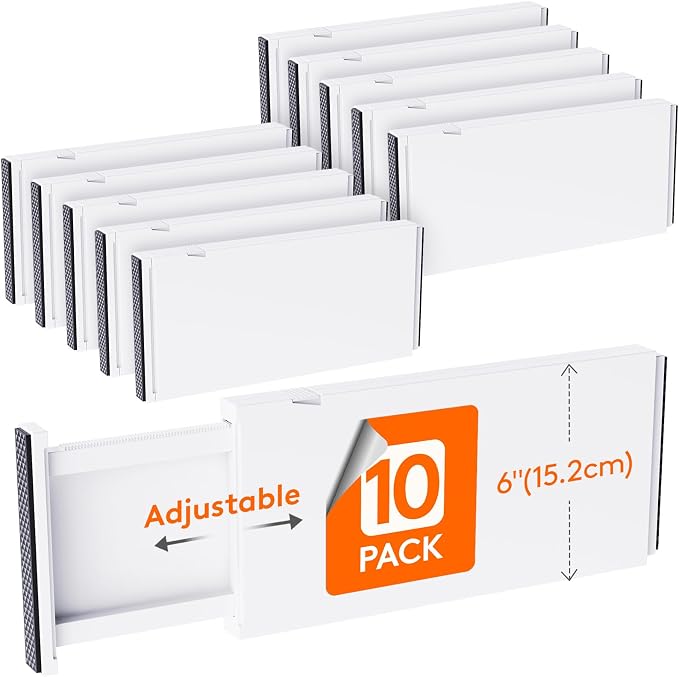Lifewit 10 Pack Drawer Dividers Plastic 6" High, 13.5-22" Adjustable Drawer by Lifewit