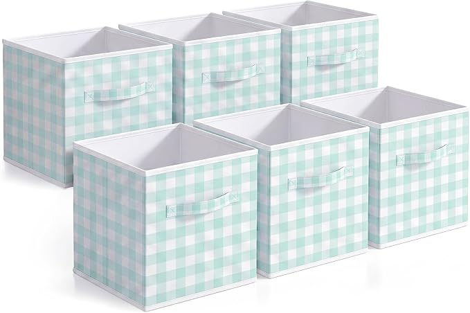 Yalikop 6 Pcs Green Gingham Cube Storage Bins, 11 Inch Fabric Checkered by Yalikop