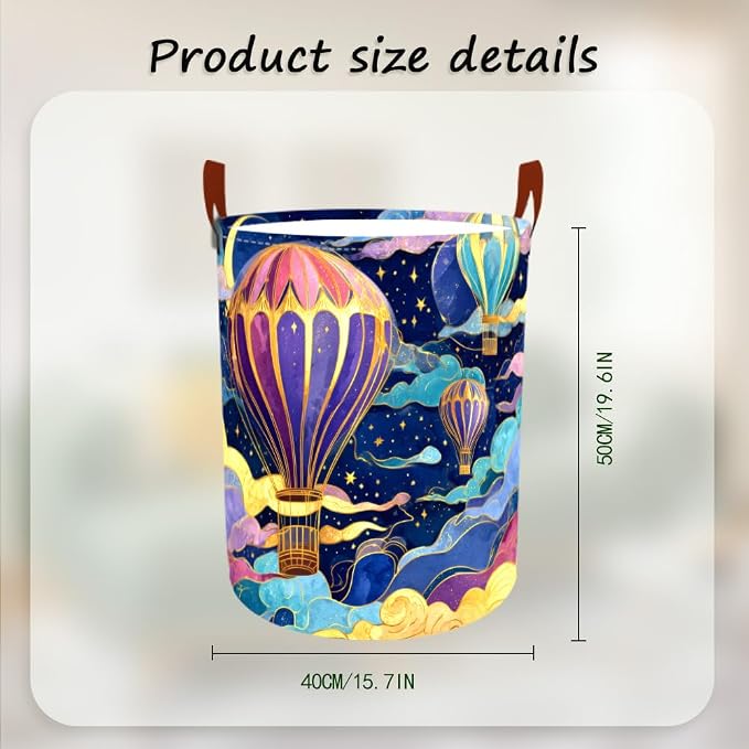 Laundry Baskets 15.7x19.7 Inch Large Hot Air Balloon Night Sky Design - Image 3
