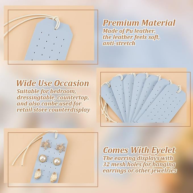 OLYCRAFT 7Pcs Portable Leather Earring Holders Light Blue Pierced Earring - Image 4